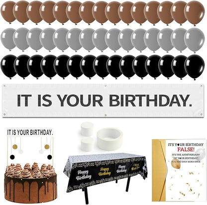 The Office Birthday Decorations with It is Your Banner, Cake Topper, Tablecloth, 52Pcs Office Merch, 12Inches Grey Brown Black Balloons Packs for Colleagues Boss Birthday Party Decorations (52)