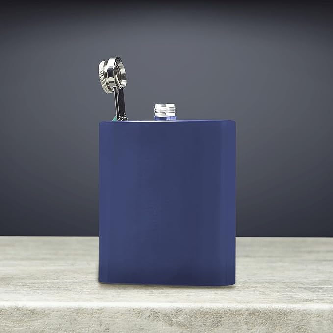 Murano Stainless Steel Hip Flasks 6 oz. Set of 10, Bulk Pack - Screw on Cap, Great for Wedding Party Gifts, Groomsmen Gifts, Outdoor Activities - Blue