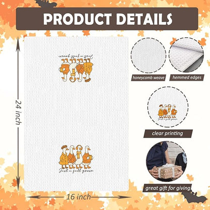Fall Goose Kitchen Towels, Goose Lover Gifts Dish Tea Towels for Kitchen Decor, Autumn Farmhouse Animal Cozy Funny Geese Decorative Hand Towel for Bathroom, 16x24 Inches