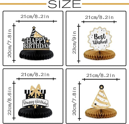 Happy 10th Birthday Decorations,10th Birthday Gold Glitter Shiny Stand Honeycomb Table Centerpieces - Cheers to Ten Years Old Birthday Party Photoprop Gift Sign.
