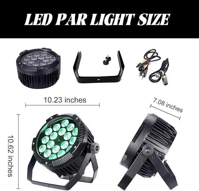 Outdoor Waterproof LED Par Lights 18x18W RGBWA UV 6in1 LED Light DMX Control Stage Light DJ Equipment Disco Lighting for Party, Club, Bar, Wedding, Halloween Decorations 2 Pack