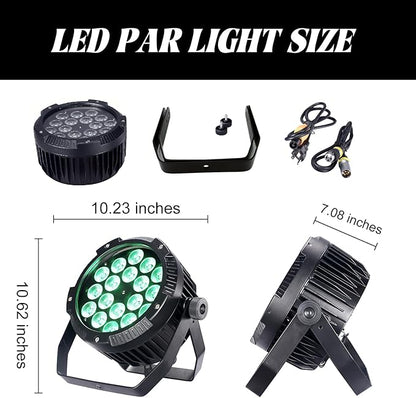 LED Par Lights 18x12W Outdoor Waterproof Stage Light RGBW 4-in-1 DMX Control for Events DJ Disco Festival Wedding Party Outdoor Stage Lighting 2 Pack