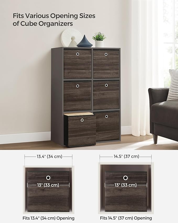 SONGMICS Storage Cubes, Set of 6 Storage Bins with Handles, Foldable Oxford Fabric and Non-Woven Fabric Storage Boxes, 13 x 13 x 13 Inches, Fit Cube Storage Unit, Chestnut Brown URFB133K01