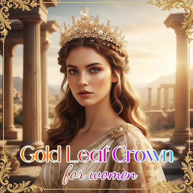 Catery Gold Leaf Crown Pearl Tiaras Bridal Headband Rhinestone Vintage Headpiece for Women