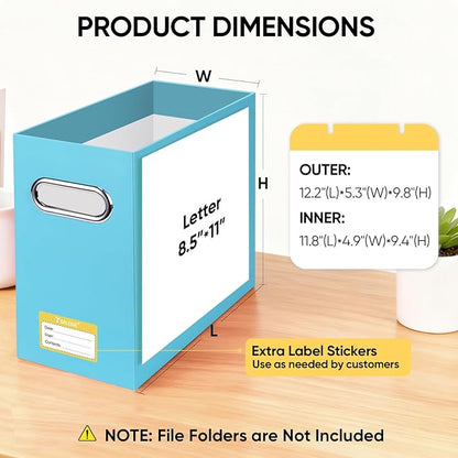 BALEINE File Organizer Box, Cardboard File Folder Organizer with Handle for Letter Size, Portable Collapsible Hanging Filing Box for Home Office Document Storage (4 Pack, Blue)