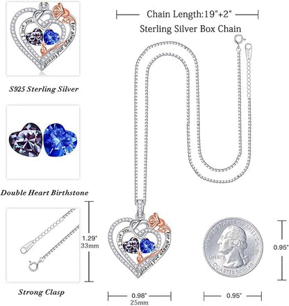 Iefil Christmas Gifts for Wife Women - 925 Sterling Silver Double Birthstone Necklace, Anniversary Birthday Gifts for Women, Jewelry Gift for Wife Girlfriend Mom Her