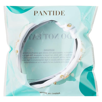 PANTIDE Daisy Jeweled Knotted Headband - Rhinestone Crystal Beads Embellished Headband Wide Top Knot Fashion Hairband Hair Accessories Spring Summer Birthday Holiday Gift for Women Girls (White)