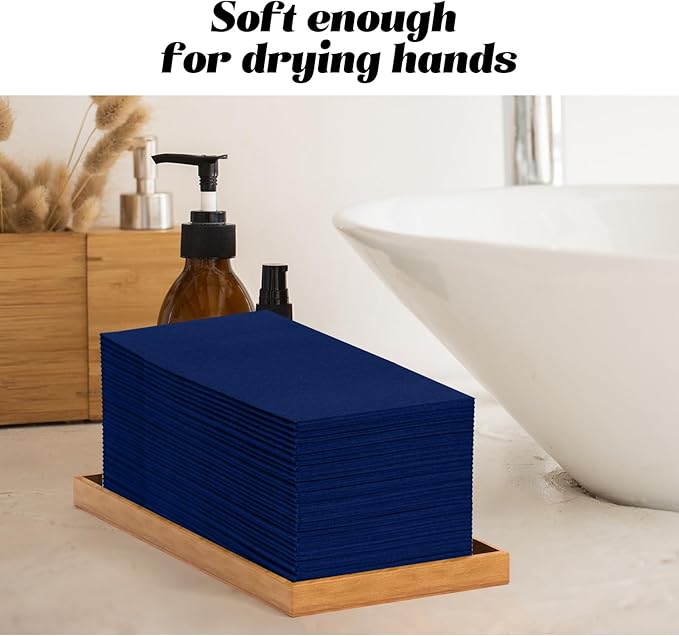 KAMMAK Blue Napkins Disposable 100 Pack Cloth like Paper Dinner Napkins Folded with Pocket Navy Blue Napkins Hand Towel for Party Decoration, Wedding Reception, Bathroon and Kitchen (16.5 x 16.5 inch)