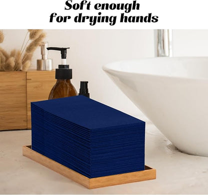 KAMMAK Blue Napkins Disposable 100 Pack Cloth like Paper Dinner Napkins Folded with Pocket Navy Blue Napkins Hand Towel for Party Decoration, Wedding Reception, Bathroon and Kitchen (16.5 x 16.5 inch)