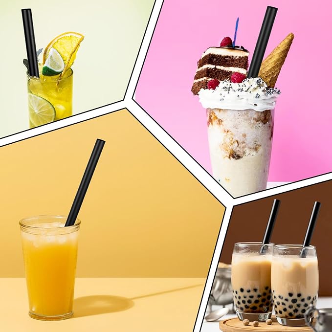 400 Pcs Black Boba Straws Jumbo Smoothie Straws,Individually Wrapped Disposable Plastic Large Wide-mouthed Milkshake Drinking Straws(0.43" Wide X 9.06" Long)