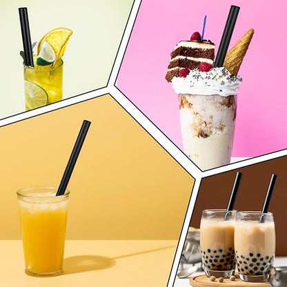 400 Pcs Black Boba Straws Jumbo Smoothie Straws,Individually Wrapped Disposable Plastic Large Wide-mouthed Milkshake Drinking Straws(0.43" Wide X 9.06" Long)