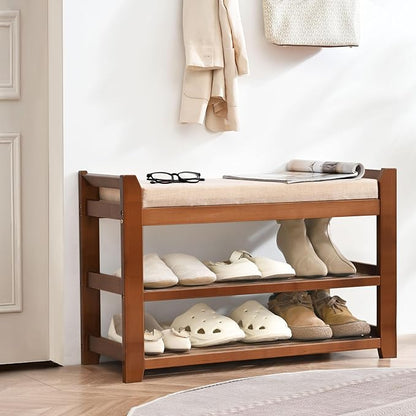 Shoe Rack Bench with Cushion, Shoe Rack for Front Door Entrance, Shoe Bench with Storage for Entryway Hallway Bedroom Living Room
