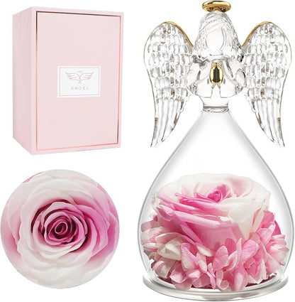 Miofula Preserved Flower Rose Birthday Gifts for Mom, Angel Figurines with Forever Real Rose Gifts for Her Mom Grandma, Angels Gifts for Mothers Day Christmas Anniversary Thanksgiving Birthday Gifts