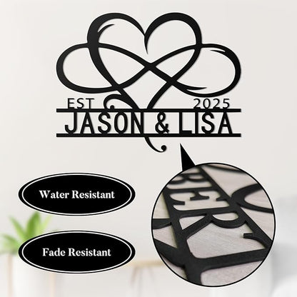Custom Metal Infinity Heart Name Sign - Custom Sign Monogram with EST Date - Romantic Wedding, Anniversary, Engagement, Newlywed Gift - Rustic Metal Wall Art Decor, Bedroom, Home Decor