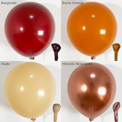 123Pcs Fall Balloon Garland Arch Kit, Burgundy, Orange, Nude, Metallic Rose Gold Balloons with Leaf Chestnut Balloons, for Autumn Thanksgiving Balloon Arch, Baby Shower Party Decorations