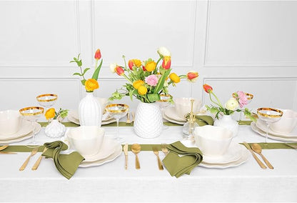 Solino Home Linen Table Runner 120 Inches Long - 100% Pure Linen Avocado and White Dining Table Runner 14 x 120 Inch for Fall, Autumn, Thanksgiving, Winter - Contempo