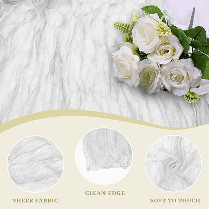 Le courant 12pcs 10Ft Cheesecloth Table Runner, Rustic Boho Gauze Cheese Cloth Runner Table Runner for Weddings Bridal Baby Shower Birthday Holiday Parties Home Decor, Lvory