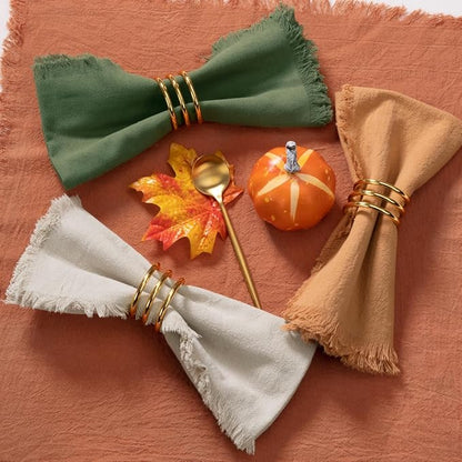 12 Pack Mixed Thanksgiving Color Cotton Linen Napkins With Fringe - Fall Cloth Set of 12 Boho Handmade Dinner Bulk for Wedding Fall Dining Table, 17 x 17