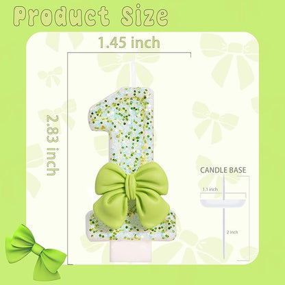 Birthday Candle for Cake, Green Bow Number Cake Candles, 2.76 inch Cake Topper Decoration for Birthday Party (Number 1)