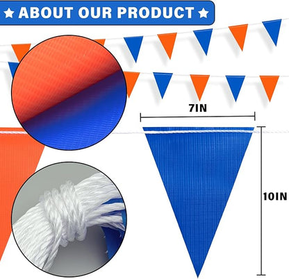 105ft Pennant Banner Flag, 7"x10" Fluorescent Orange and Blue Safety Flagging Banner Warning Flag for Construction Site/Traffic Control/Boundary Barrier Signs, Perimeter Marking Flags on String, 45 Flags