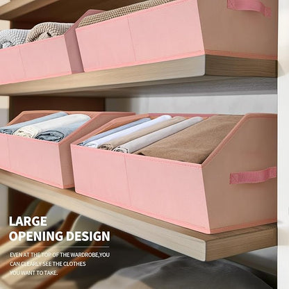 Closet Baskets for Shelves Trapezoid - Decorative Storage Baskets with Handle, Closet Bins for Organization, Shelf Storage Bins for Clothes, Books, Home, Office, 3 Pack, Pink