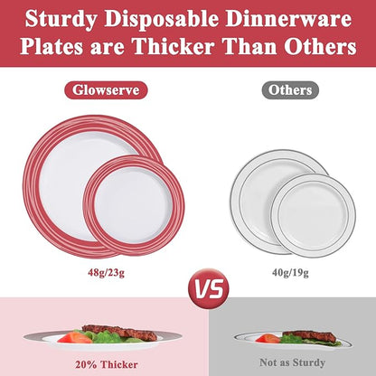 100PCS Reddish Brown Disposable Plastic Plates Include 50PCS 10.25inch Dinner Plate and 50PCS 7.5inch Dessert Plate Heavy Duty Plastic Dinnerware for Party Wedding Anniversary New Year