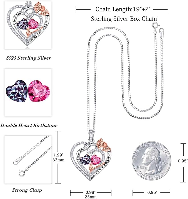 Iefil Christmas Gifts for Wife Women - 925 Sterling Silver Double Birthstone Necklace, Anniversary Birthday Gifts for Women, Jewelry Gift for Wife Girlfriend Mom Her