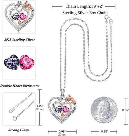 Iefil Christmas Gifts for Wife Women - 925 Sterling Silver Double Birthstone Necklace, Anniversary Birthday Gifts for Women, Jewelry Gift for Wife Girlfriend Mom Her