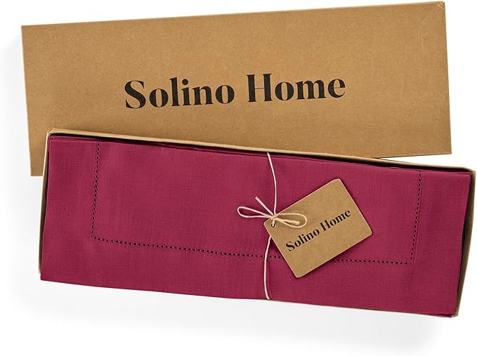 Solino Home Linen Cloth Placemats Set of 4-100% Pure Linen Hemstitch Beet Placemats 14 x 19 Inch - Classic Hemstitch Table Place Mats for Fall, Autumn, Christmas, Holiday, Winter, New Year