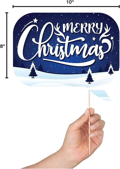 Christmas Photo Booth Props - 41-pc Photobooth Kit with 8 x 10-Inch Sign, 60 Adhesive Pads, 45 Sticks - Christmas Photobooth Props - Holiday Photobooth Prop
