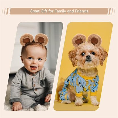 Beviliu Brown Bear Ears Cute Headband Fluffy Hairband, Animal Head Wear for Party Celebrations Halloween