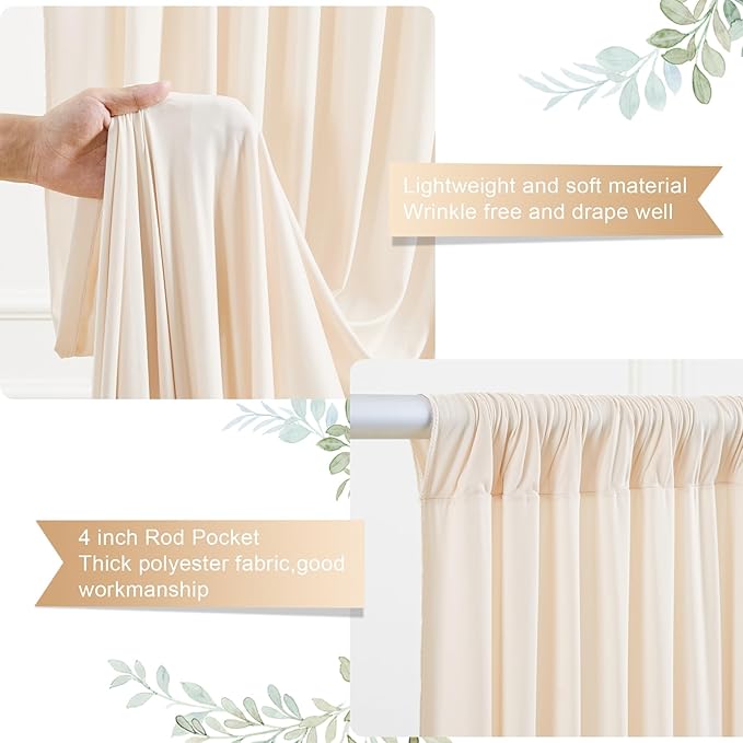 8 x 10ft Champagne Backdrop Curtains for Wedding Photo Background Curtains Wrinkle Resistant Backdrop for Party Photoshoot Polyester Curtains Drapes for Baby Shower Birthday with Rod Pocket, 2 Panels