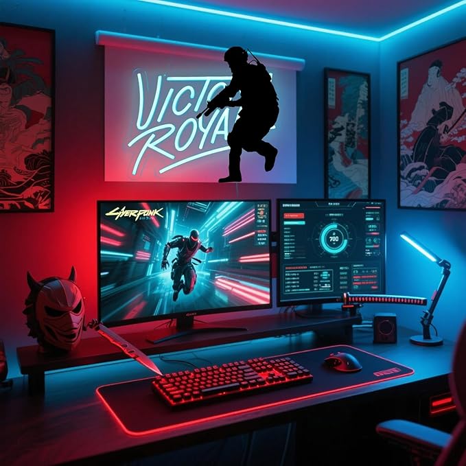 Final Win Neon Sign, Light Blue Gamer Wall Light, Battle Royale Game Decor, USB Powered LED Sign for Gaming Room (13.8"x9.8")