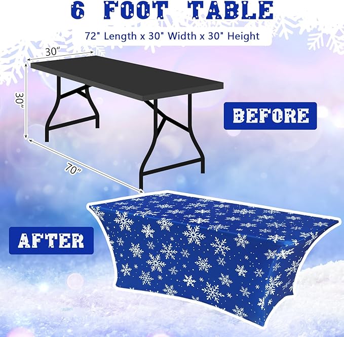 Oudain 2 Pcs Christmas Snowflake Stretch Table Cover 6 Feet Snowflake Xmas Spandex Table Clothes Christmas Trees Party Decorations for Holiday Party Celebration Picnic Dinner Decor