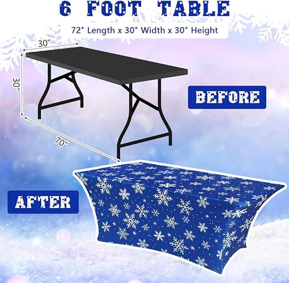 Oudain 2 Pcs Christmas Snowflake Stretch Table Cover 6 Feet Snowflake Xmas Spandex Table Clothes Christmas Trees Party Decorations for Holiday Party Celebration Picnic Dinner Decor