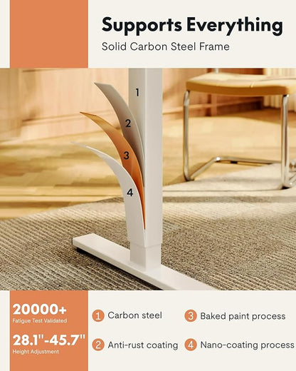 FLEXISPOT EN1 One-Piece Standing Desk with 1-Inch Thick Desktop, 48"x30" Electric Height Adjustable Desk for Home Office & Multi-Device Workstations, White(White Frame)