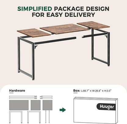 Huuger Computer Desk, 80 Inch Office Desk, Gaming Desk with Storage, Writing Desk Work Desk for Home Office, Study, Long Simple Desk, Large Legroom, Metal Frame, Rustic Brown