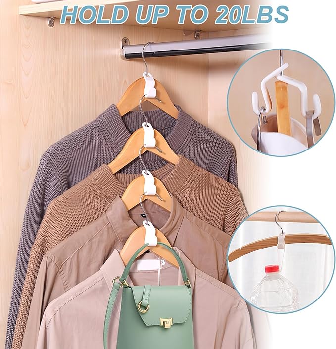 50 PCS Space Saving Hanger - Clothes Connector Hooks, Stacking Space Saver, Plastic Closet Organizers and Storage Extender for Heavy Duty Cascading Connection (White)
