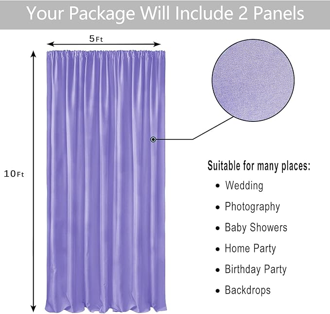 Hiasan Lavender Backdrop Curtains for Parties, Polyester Photography Backdrop Drapes for Family Gatherings, Wedding Decorations, 5ftx10ft, Set of 2 Panels