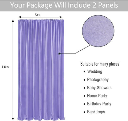 Hiasan Lavender Backdrop Curtains for Parties, Polyester Photography Backdrop Drapes for Family Gatherings, Wedding Decorations, 5ftx10ft, Set of 2 Panels