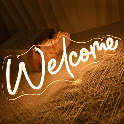 SYLHOME Welcome Led Neon Light Sign Business Open Windows Home Door Wall Sign Decor Bar Pub Store Shop Come In Neon Wedding Birthday Party Sign 15.75" X 6.5" USB