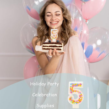 Number 5 Birthday Candle - Colorful Macaron Candles, 5 Candle Birthday Girl Women, Sweet Theme Birthday Party Supplies, Anniversary Party Cake Decorations