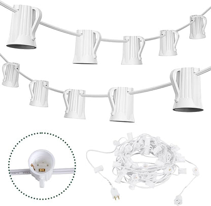 Brightown C9 Light Strand, 50FT White Cord Outdoor String Lights Christmas Stringer with 12" Socket Spacing, C9/E17 Intermediate Base Indoor/Outdoor Stringer Set for Christmas Decor Patio