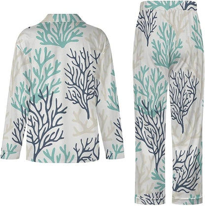 Lemons Leaves Ceramic Style Womens Pajama Set Long Sleeve Pajamas Top And Pants Soft Loungewear Pjs Sets