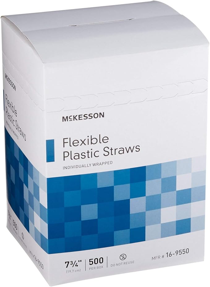 McKesson Flexible Plastic Straws, Individually Wrapped, 7 3/4 in, 500 Count