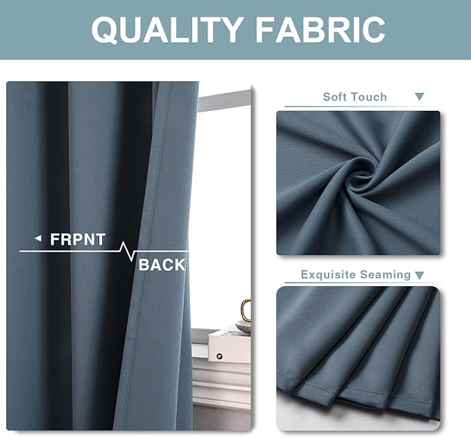 ChrisDowa Grommet Blackout Curtains for Bedroom - Thermal Insulated Room Darkening Curtains for Living Room (1 Panel Set, Stone Blue, 42W x 84L)