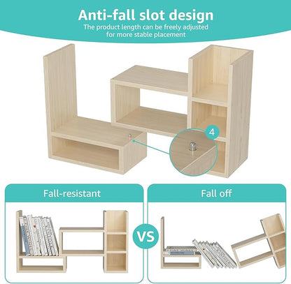 Desk Shelves Desktop Organizer Shlef - Natural Wood Tone Office Organization for Top of Desk Organizers and Accessories Corner Bookshelf Table Top Shelving Small Hutch Decorations for Office