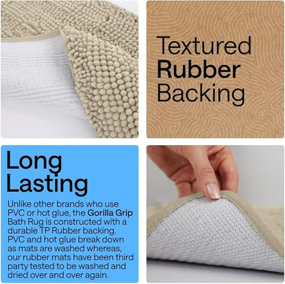 GORILLA GRIP Bath Rug Mat 30x20, Thick Soft Absorbent Chenille, Quick Dry Microfiber Mats, Rubber Backing Washable Shower Floor Rugs, US Designed Bathroom Bathmat Home Decor Accessories, Sand