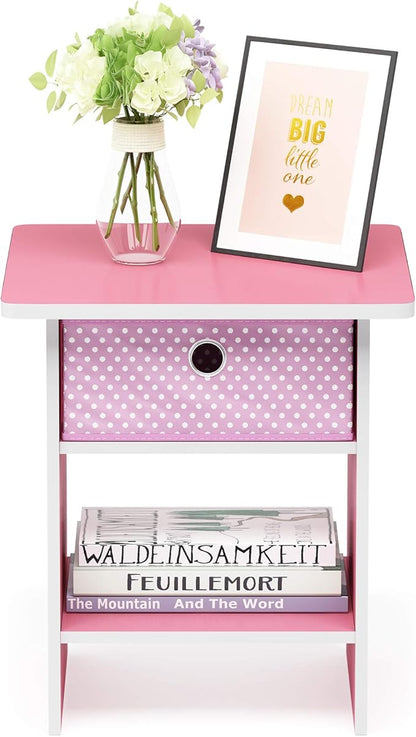 Furinno Dario End Table / Side Table / Night Stand / Bedside Table with Bin Drawer, 2-Pack, Pink/Light Pink