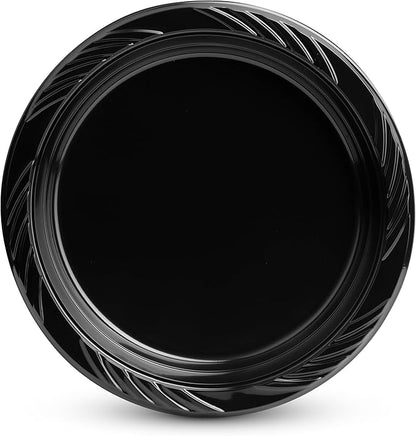Munfix 100 Pack Black Plastic Dinner Plates, 9 Inch Disposable Plates Bulk Pack, Party Plates for BBQ, Picnic, Parties, Travel and Events, Microwavable Recyclable